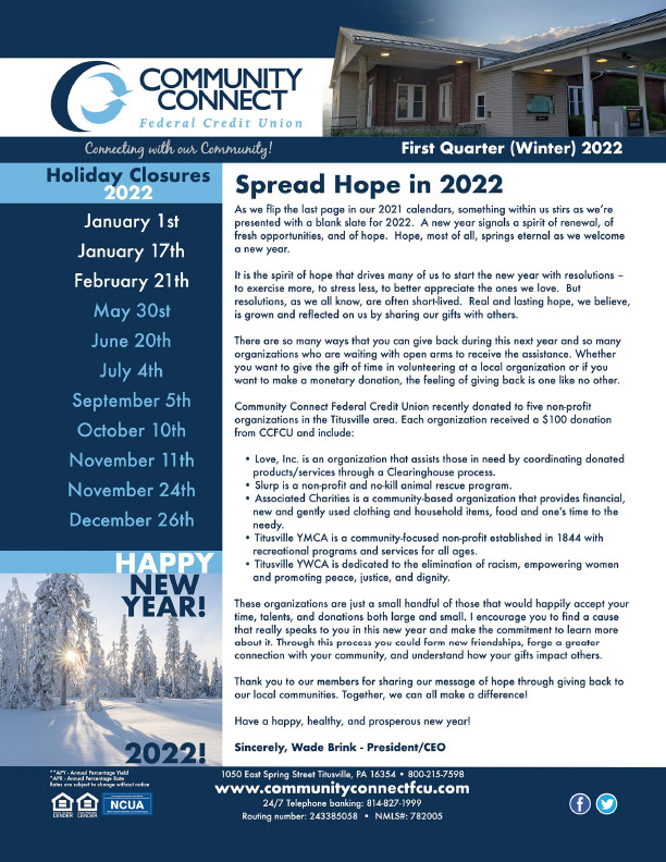 2022 Winter CCFCU Newsletter